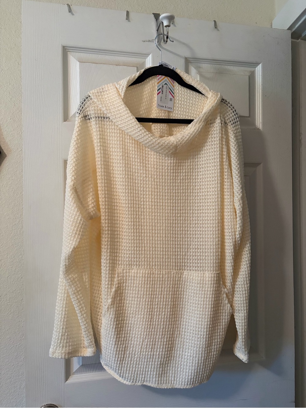 Waffle-Knit Hooded Pullover - Cream